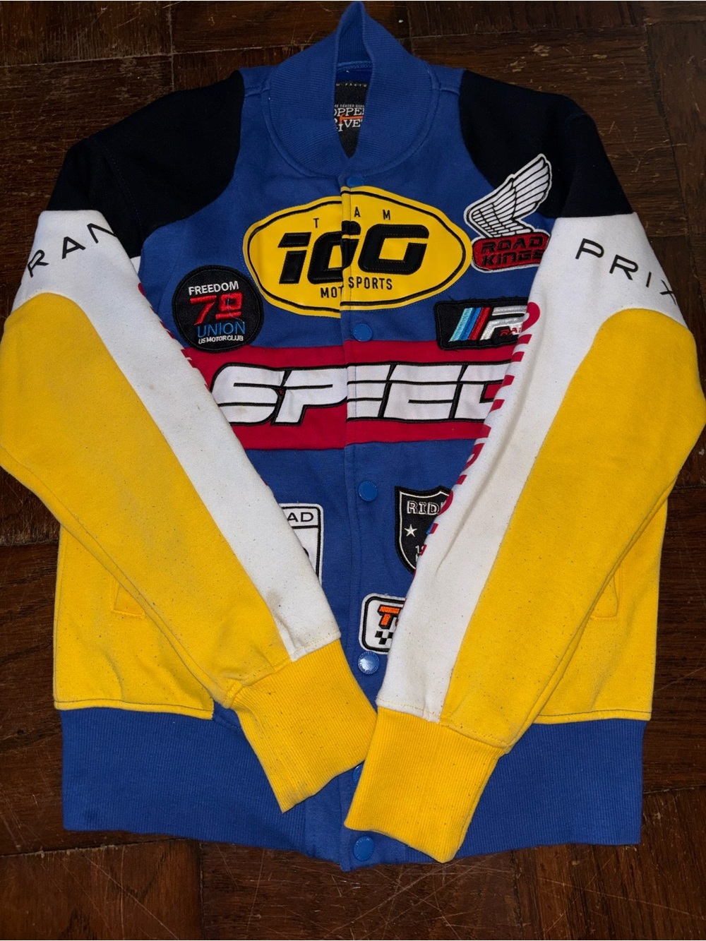 Y2K Racing Moto Patch Snap Jacket Colorblock Streetwear Size Small